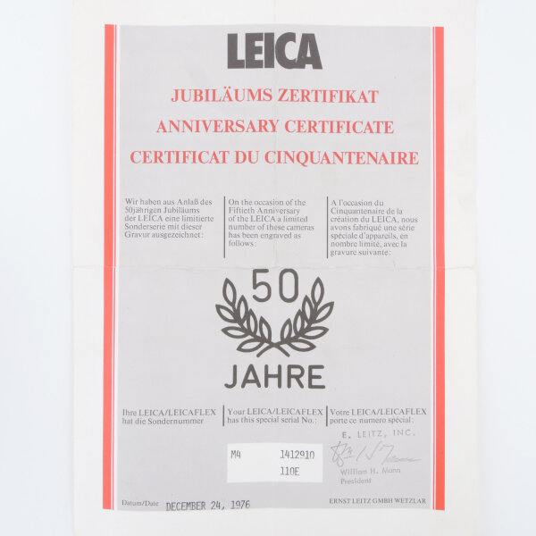 Leica M4 50 Jahre 110-E w certificate & Limited Warranty